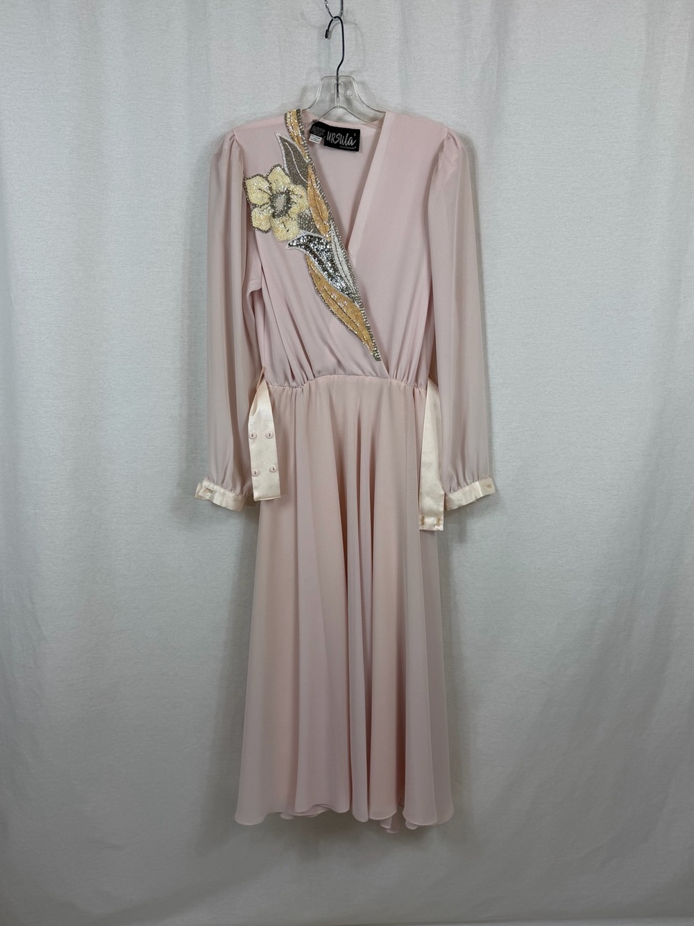 Vintage 80’s Ursula of Switzerland Blush Pink Embellished Long Sleeve Dress